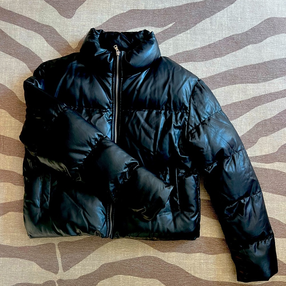 Talulah Wolfe faux Leather Black Puffer Jacket